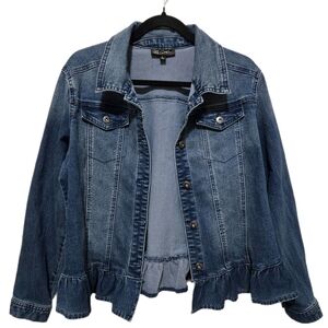 DG2 by DIANE GILMAN Dark Blue Denim Jacket with Ruffle Hem Size Large